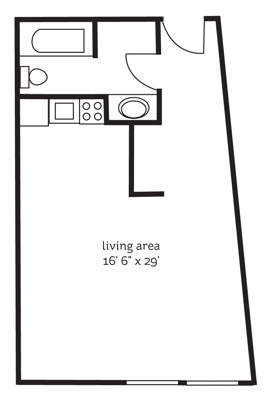 Floor plan for studio, 1 bath, 470 sqft